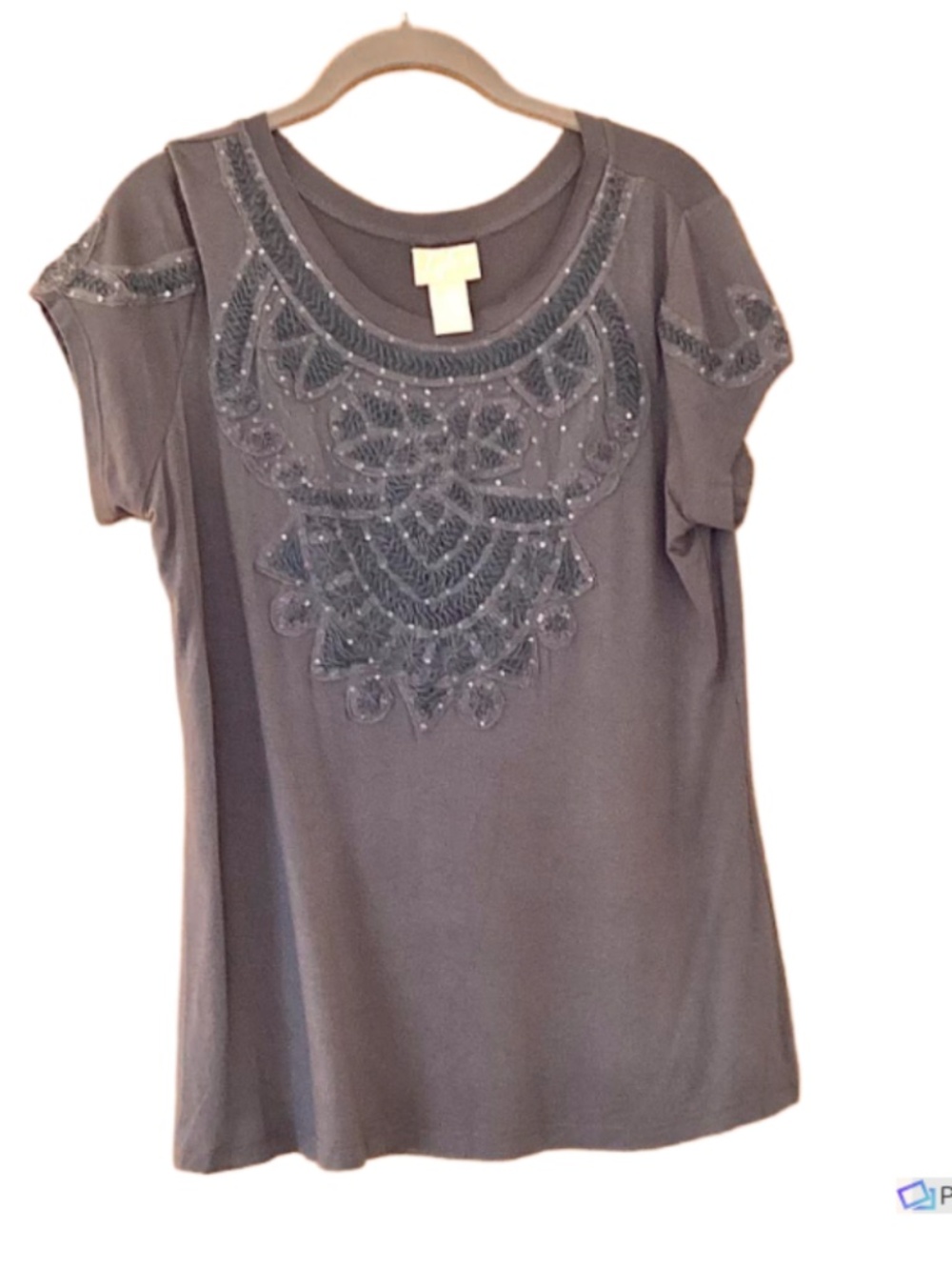 Lylux Womens Gray Sequined Short Sleeve Top, M